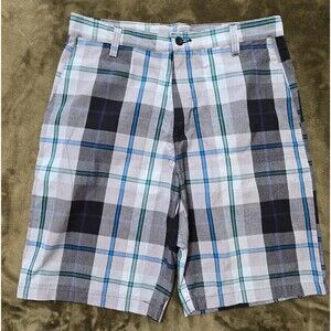 Men's Burnside Shorts Black Blue Plaid Size 32 Excellent